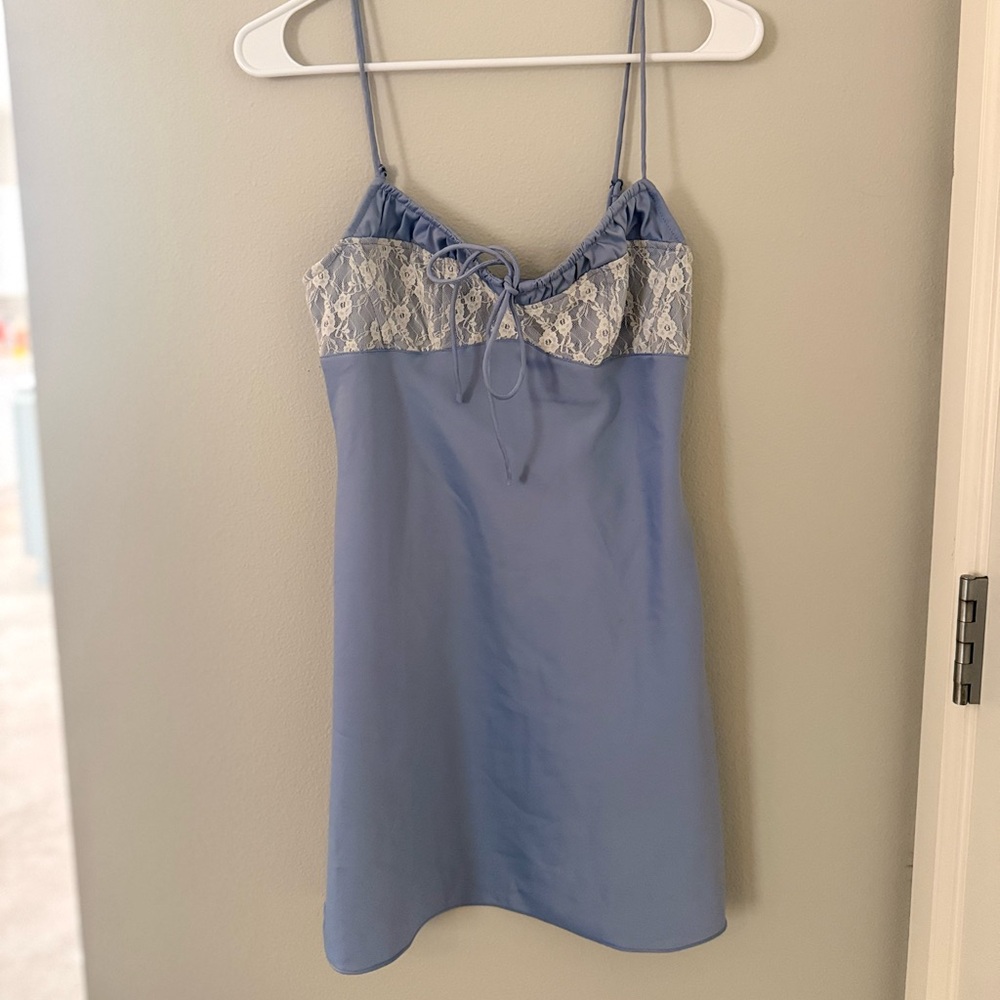 Urban Outfitters Blue Chemise with Lace Detail